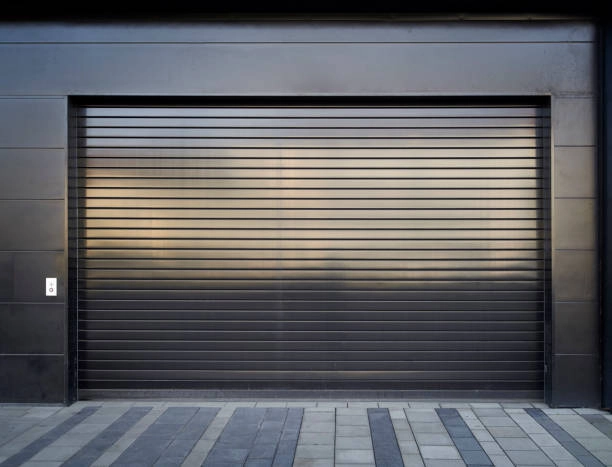 outdoor garage view with dark grey building -garage door cost and installation