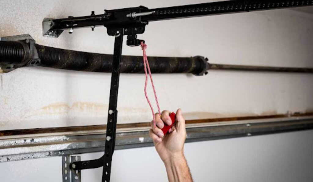 garage door emergency release red cord pulled